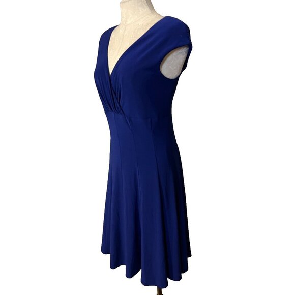 Ralph Lauren Dress 12 Purple Blue V Neck A Line Washable Career Church - Picture 6 of 8